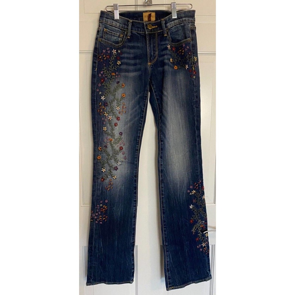 Driftwood Embroidered Floral Kelly Jeans Women Size 25 Sundance Boho Bootcut A8